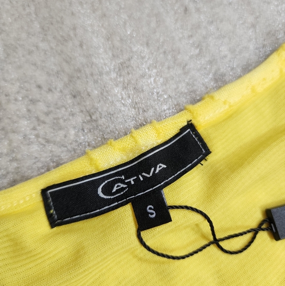 NEW Cativa Vibrant Yellow Tiered Dress Lace Floral Size Small Romantic Babydoll - Picture 9 of 16